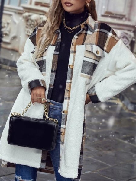 Loosen Grid Casual Outerwear, Brown, Coats