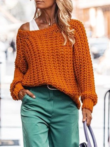 Casual Loosen Solid Sweater, Orange, Pullovers
Casual Loosen Solid Sweater, Orange, Pullovers