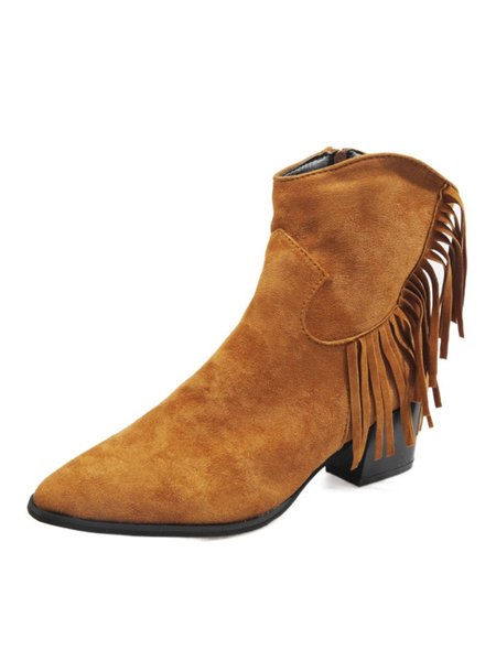 Simple Tassel Pointed Toe Boots, Yellow brown, Boots