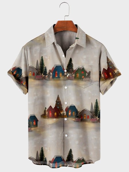Shirt Collar Short Sleeve Shirts & Tops, Nude, Men's Floral shirt
