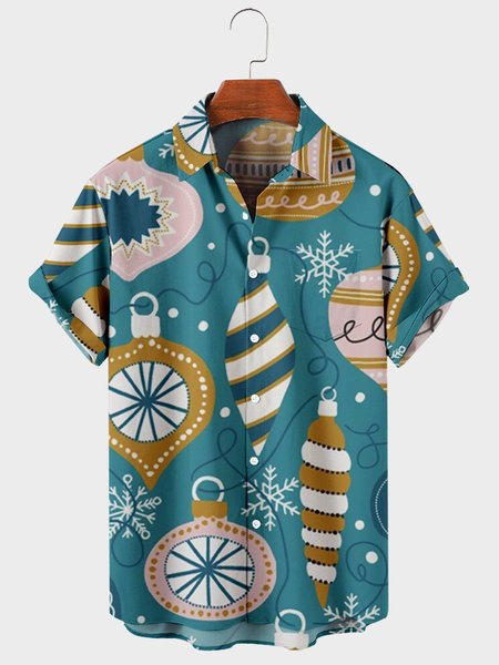 Short Sleeve Shirt Collar Shirts, Blue, Men's Floral shirt