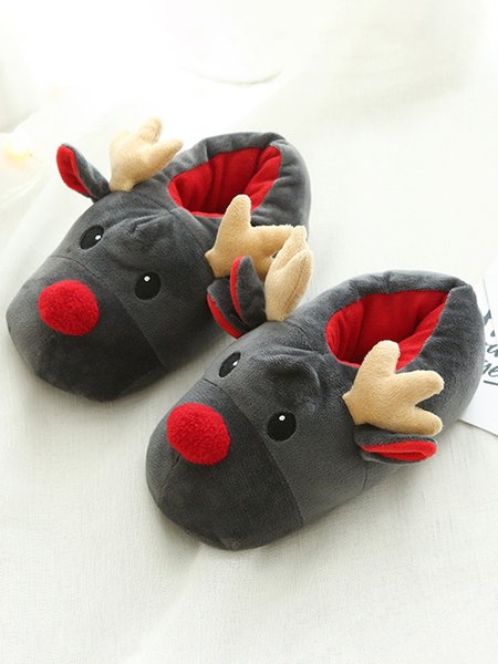 Christmas Elk Cotton Slippers, Gray, Sandals & Slippers