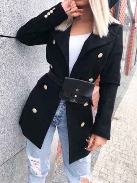 Flat Collar Outerwear, Black, Blazers