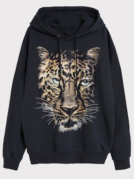 Long Sleeve Animal Casual Sweatshirt, Black, Hoodies&Sweatshirts