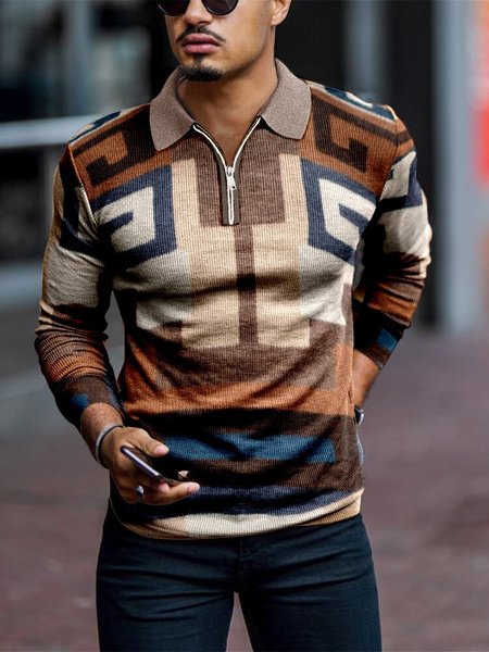 Cotton Blends Polo Long Sleeve Sweater, Color1, Sweaters