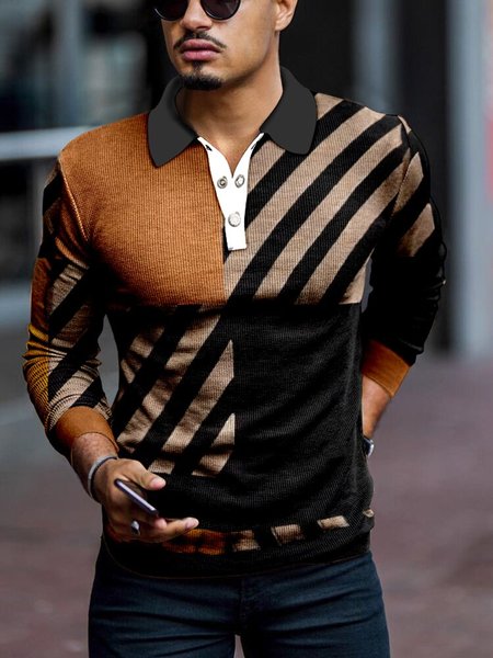 Long Sleeve Cotton Blends Polo Sweater, Black, Hoodies&Sweatshirts