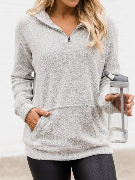 Plain Loosen Pockets Sweatshirt, Gray, Hoodies & Sweatshirts