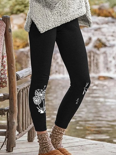 Casual Cotton Blends Pants, Black, Leggings