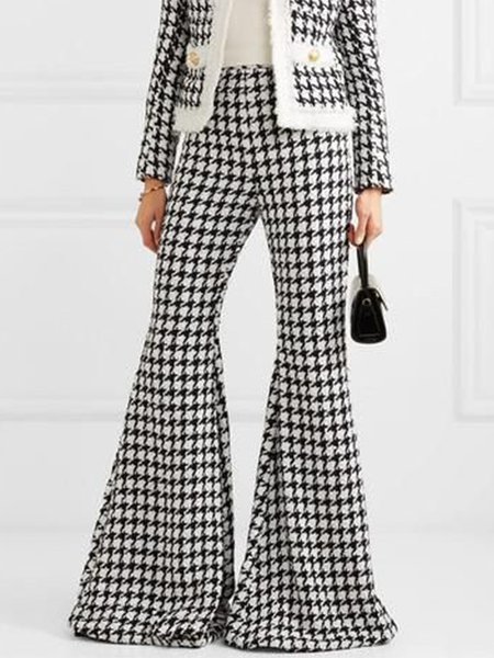 Regular Fit Houndstooth Lady Pants, Black-white, Wide Leg Pants