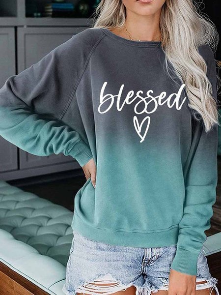 Casual Tie Dye Letters Printed Loosen Sweatshirt, Green, Hoodies & Sweatshirts