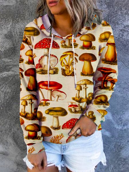 Mushroom Hooded Printed Casual Sweatshirt, As picture, Hoodies&Sweatshirts