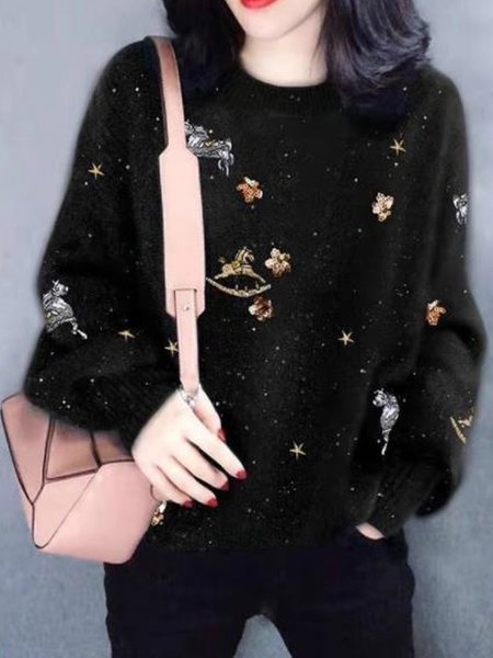 Casual Sweater, Black, Pullovers