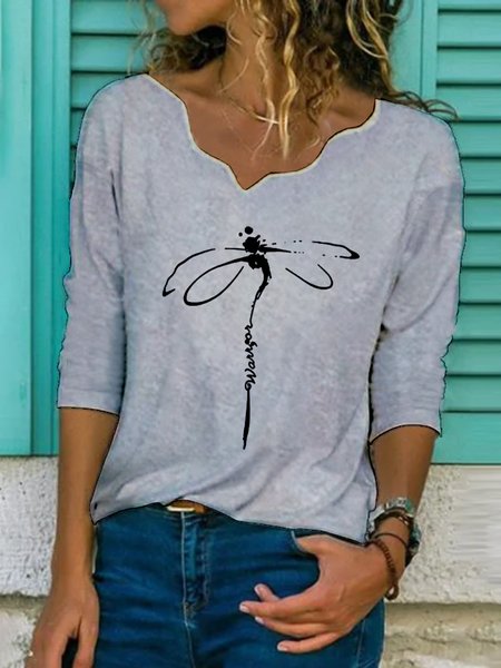 V Neck Casual Long Sleeve Shirts & Tops, Gray, T-Shirts