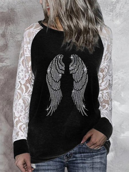 Statement Shiny Wings Lace Long Sleeves Crew Neck Plus Size Casual Tops, Black, T-Shirts
Statement Shiny Wings Lace Long Sleeves Crew Neck Plus Size Casual Tops, Black, T-Shirts