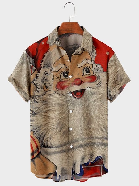 Short Sleeve Shirt Collar Shirts & Tops, Red, Men's Floral shirt