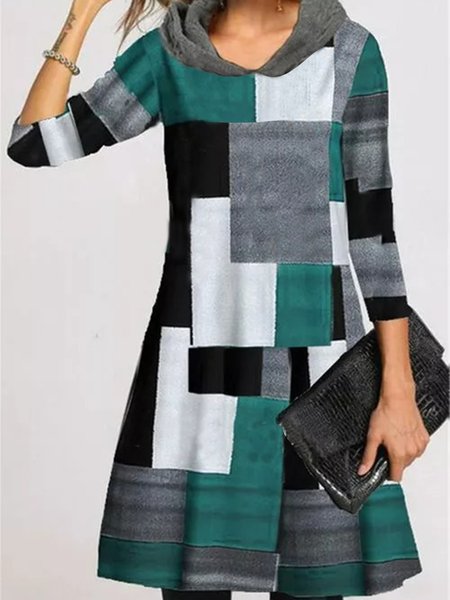 Color Block Casual Loosen Hooded Dresses, As picture, Mini Dresses