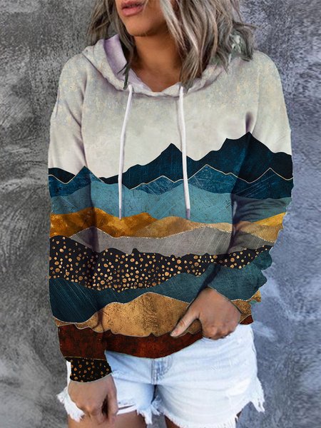 Landscape Painting Loosen Casual Geometric Sweatshirt, As picture, Hoodies&Sweatshirts