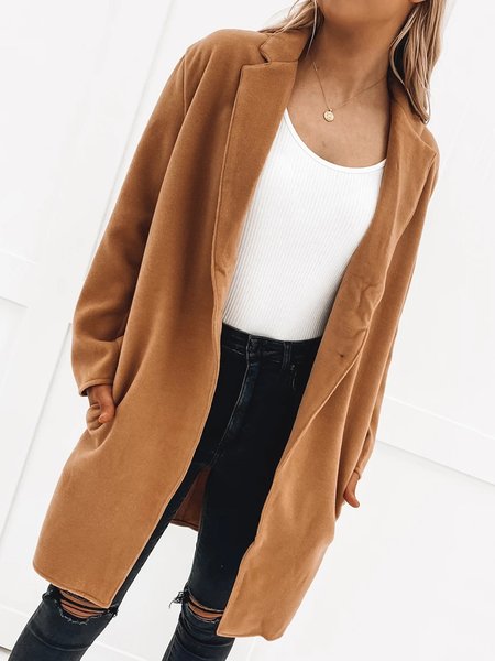 Lapel Casual Fluff/Granular Fleece Fabric Outerwear, Khaki, Outerwear