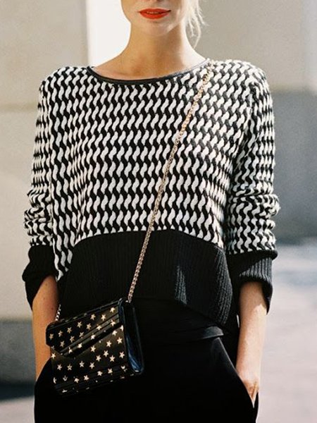 Casual Crew Neck Sweater, As picture, Pullovers