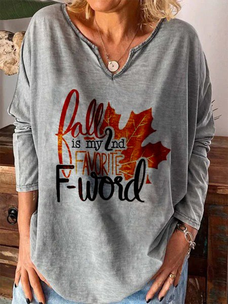 Fall Is My Second Favorite F Word Maple Leaf Printed Long Sleeve V Neck Plus Size Casual Tops, Gray, T-Shirts
Fall Is My Second Favorite F Word Maple Leaf Printed Long Sleeve V Neck Plus Size Casual Tops, Gray, T-Shirts