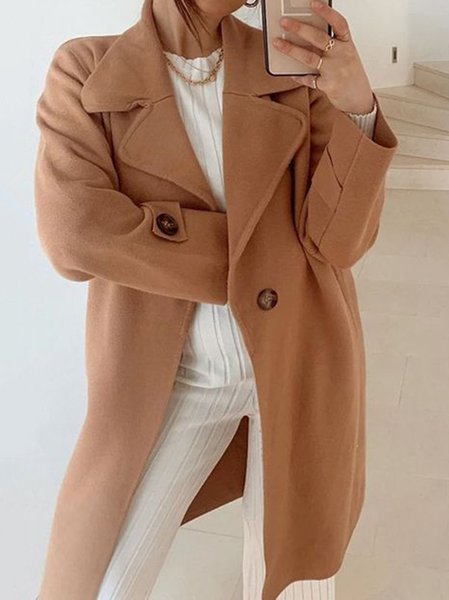 Casual Lapel Buttoned Outerwear, Khaki, Outerwear