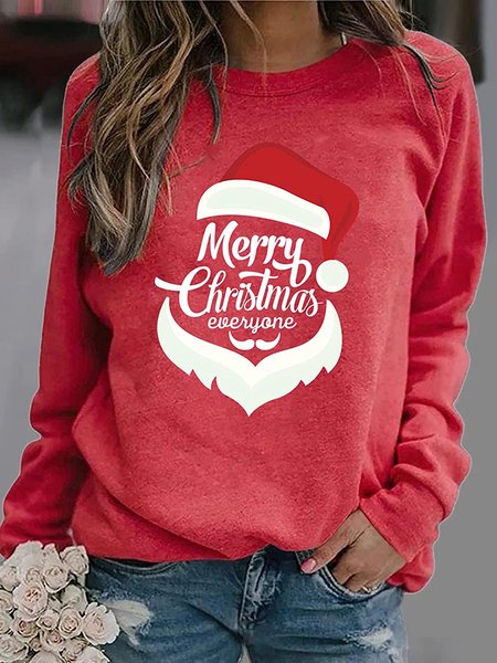 Merry Christmas Letter Crew Neck Sweatshirt, Red, Hoodies&Sweatshirts