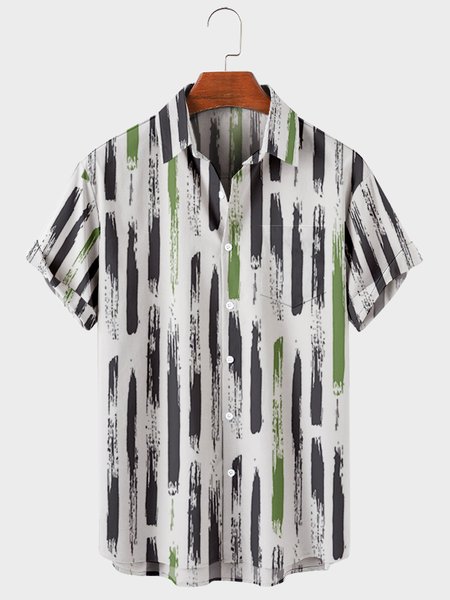 Short Sleeve Striped Shirt Collar Shirts, Gray, Shirts & Blouse