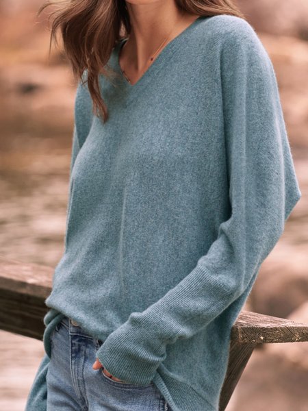 Plain Casual Loosen Shirts & Tops, Blue, Tops
