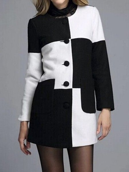 Regular Fit Geometric Crew Neck Coat, As picture, Coats