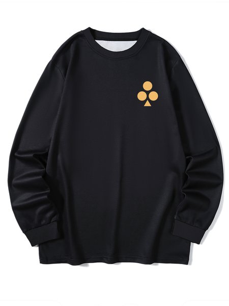 Crew Neck Long Sleeve Printed Sweatshirt, Black, Hoodies&Sweatshirts