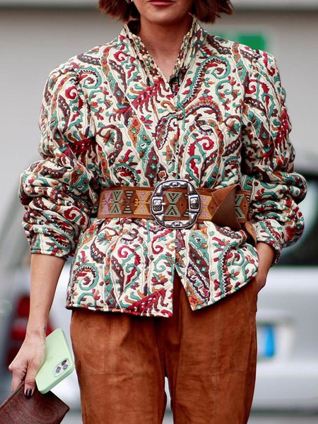 Stand Collar Regular Fit Outerwear, Multicolor, Coats