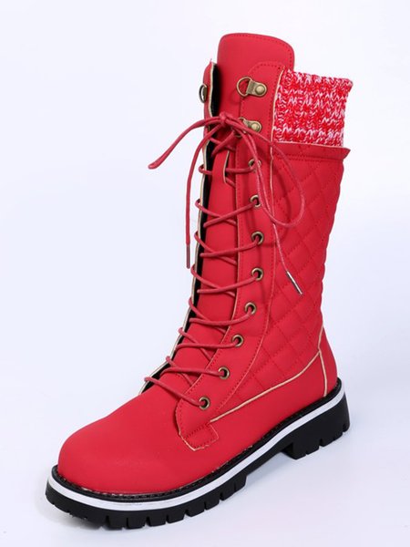 Casual Stitching Metal Martin Boots, Red, Boots