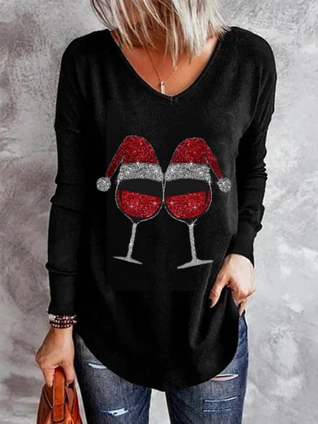 Saluti Vino Bicchiere Disegno Maniche Lunghe Scollo a V taglia grande Casuale Top, Nero, T-Shirts
Saluti Vino Bicchiere Disegno Maniche Lunghe Scollo a V taglia grande Casuale Top, Nero, T-Shirts