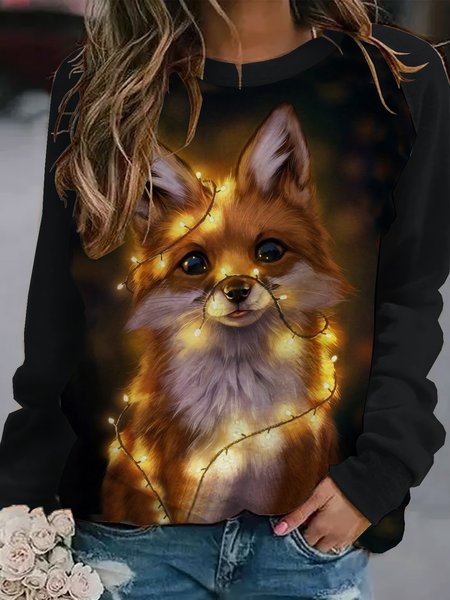Christmas Cute Fox Casual Sweatshirt, As picture, Hoodies&Sweatshirts