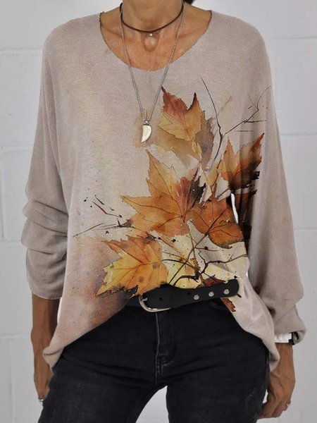 Casual Leaf Print Off Shoulder Long Sleeve V-neck Tops, Beige, Long sleeve tops
Casual Leaf Print Off Shoulder Long Sleeve V-neck Tops, Beige, Long sleeve tops