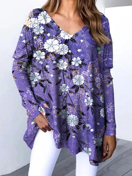 Casual Floral Shirts & Tops, Blue, Tees & T-shirts