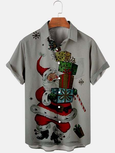 Shirt Collar Short Sleeve Shirts & Tops, Gray, Men's Floral shirt