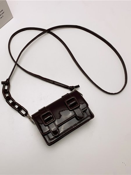 Simple Chain Square Buckle Mini Crossbody Bag, Coffee, Bags