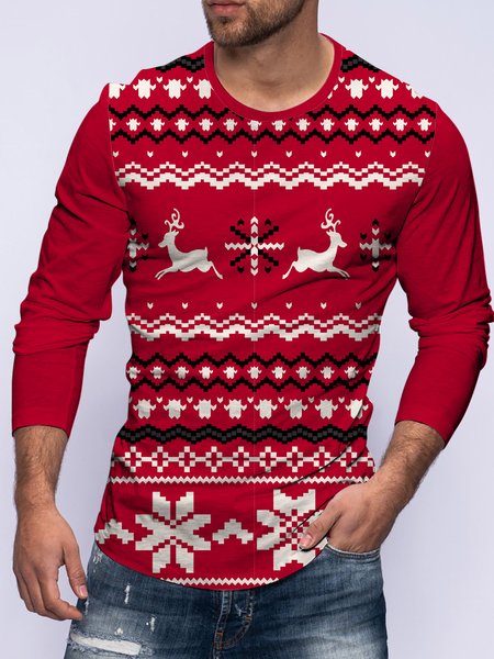 Retro Graphic Long Sleeve Casual T-shirt, As picture, T-shirt