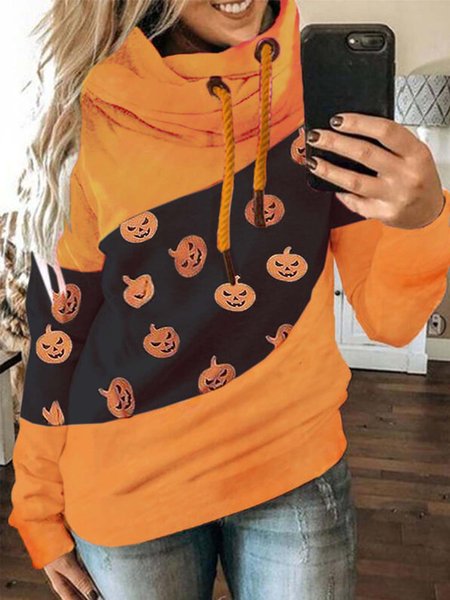 Casual Long Sleeve Printed Sweatshirt, Orange, Hoodies & Sweatshirts