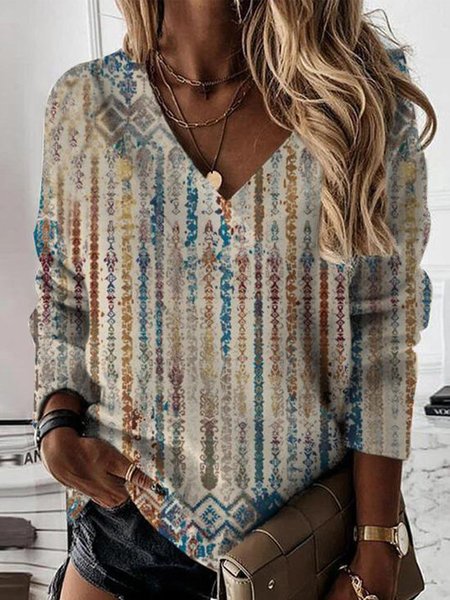 Casuale Maniche Lunghe Scollo a V Stampato Superiore, Multicolore, Blouses & Shirts
Casuale Maniche Lunghe Scollo a V Stampato Superiore, Multicolore, Blouses & Shirts