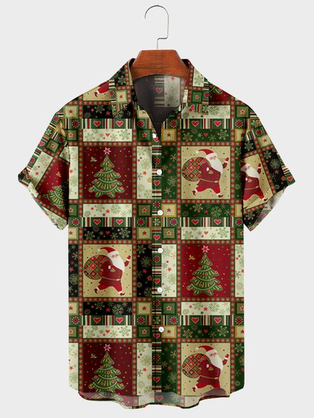 Short Sleeve Party Shirts & Tops, Green, Men's Floral shirt