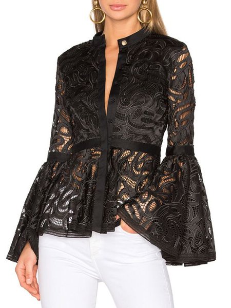 Long Sleeve Elegant Regular Fit Shirt, Black, Blouses and Shirts