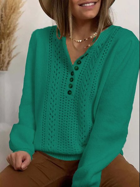 

Long Sleeve Cotton-blend Crew Neck Casual Winter White Knit, Green, Sweaters & Cardigans