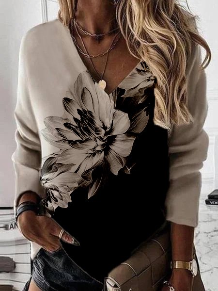 Floral Casual Shirts & Tops, Khaki, Tops