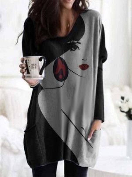 Casual Regular Fit V Neck Shirts & Tops, Black, Tops