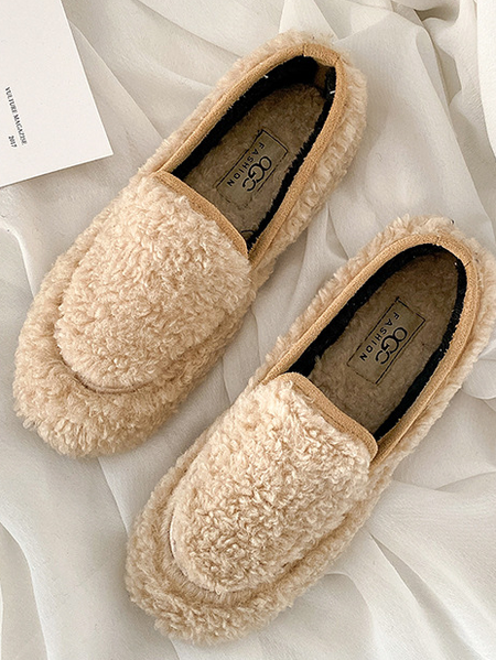 Plain Fleece Sweet Flats, Apricot, Flats