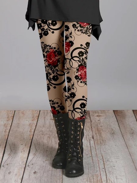Floral Pants, Apricot, Leggings