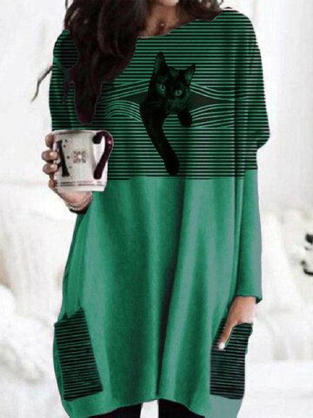 Casual Regular Fit Crew Neck Shirts & Tops, Green, Tops