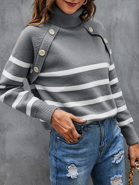 Vacation Striped Regular Fit Sweater, Gray, Sweaters